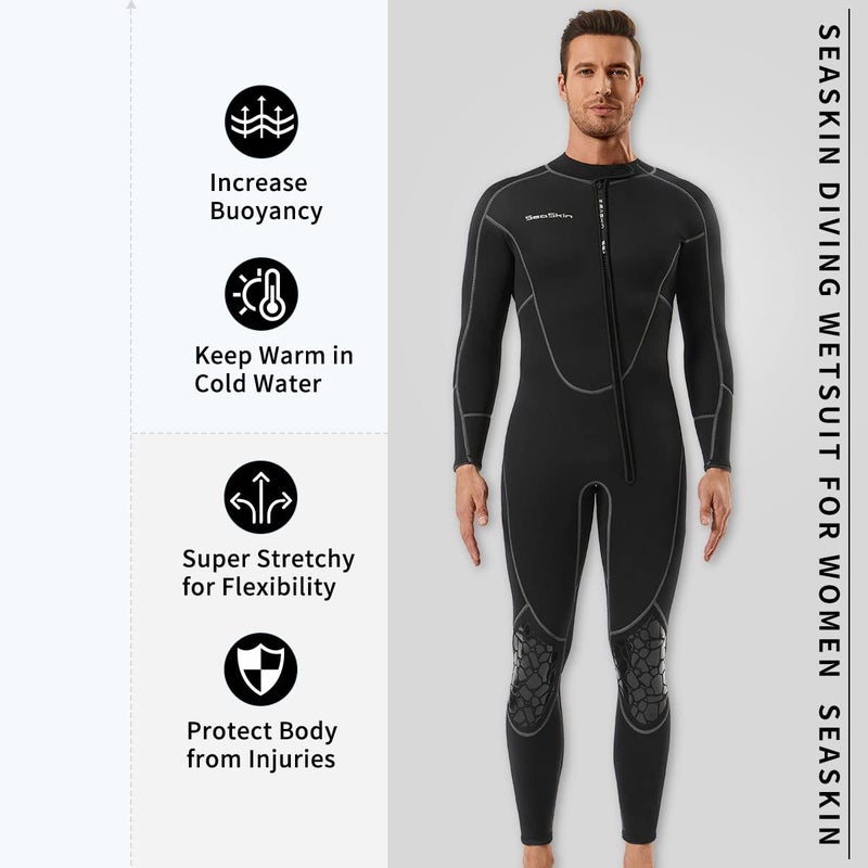 Seaskin Mens 3mm Shorty Wetsuit, Full Body Diving Suit Front Zip Wetsuit for Diving Snorkeling Surfing Swimming - Image 2